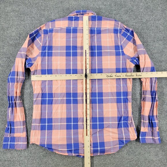 Express Button Shirt Men's Medium Blue Plaid Long Sleeve Single Pocket Adult M - Picture 12 of 16